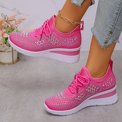Ins Rhinestone Sneakers Fashion Lace Up Wedges Casual Shoes Women's Daily Commuting Sports Shoes
