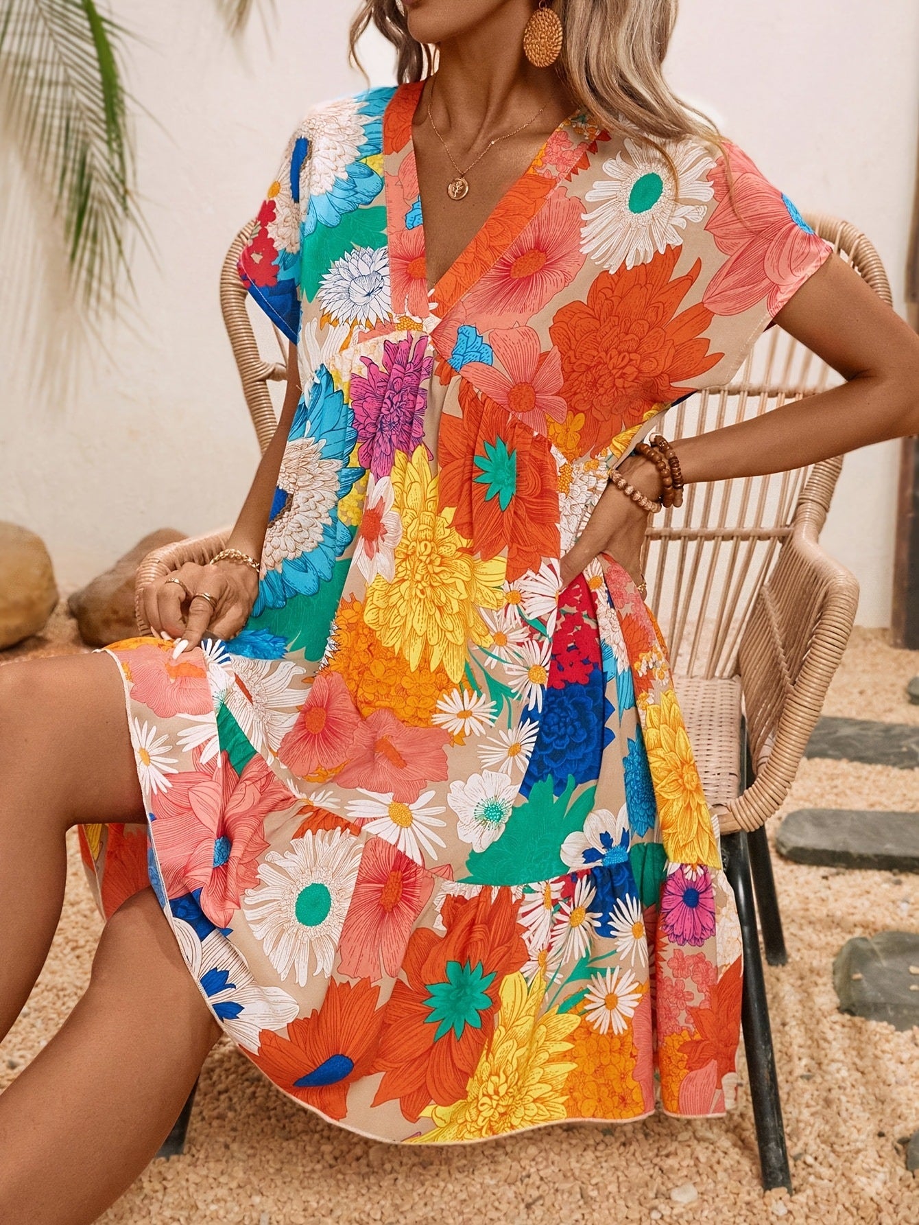 Summer New Floral-print Midi Dress Elegant One-piece Gown