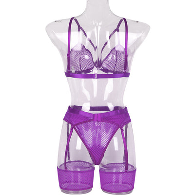 Womens Lace Sheer Lingerie 3-Piece Set