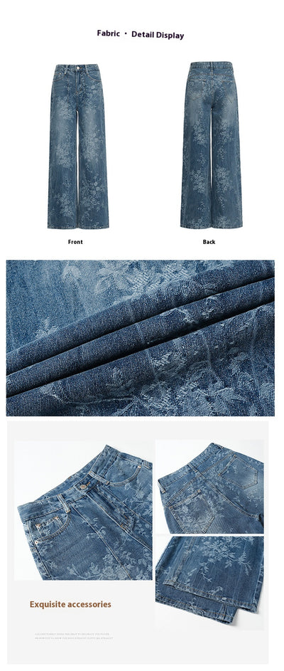 Jacquard Jeans Women's Loose Wide-leg Pants