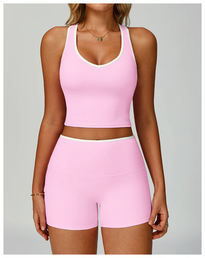 Contrastcolor Trimmed Women's TightfittingBackrevealing Yoga Wear Sports  Outdoor Fitness Set