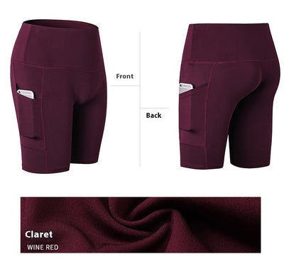 Women's High Waist Yoga Shorts Diagonal Pocket Running Training Quick-drying Tights Stretch Fitness