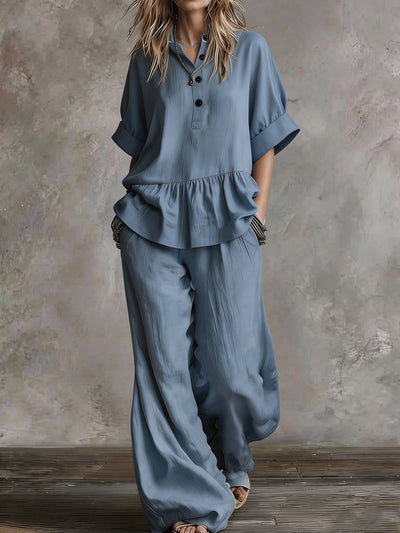 Womens Casual V-Neck Pullover Short-Sleeve Pants Set