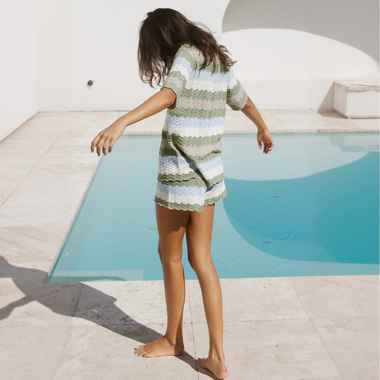 Hollow-out Striped Beach Cover-up Set