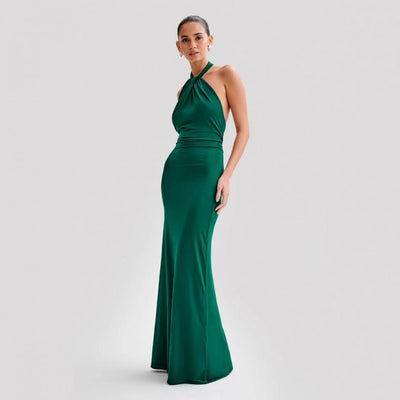 Ins Bodycon Halter Dress Sexy Backless Slim Fit Waist Slimming Maxi Dresses Prom Party Club Clothing For Women