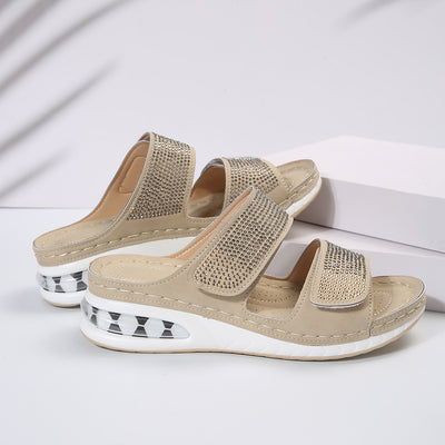 New Air Cushion Wedges Sandals Summer Casual Rhinestone Slides Roman Sandals For Women Non-slip Beach Shoes