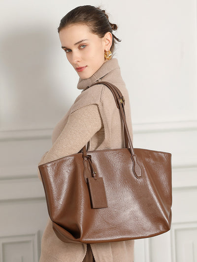 Top-layer Vegetable-tanned Leather Niche Large-capacity Tote Bag
