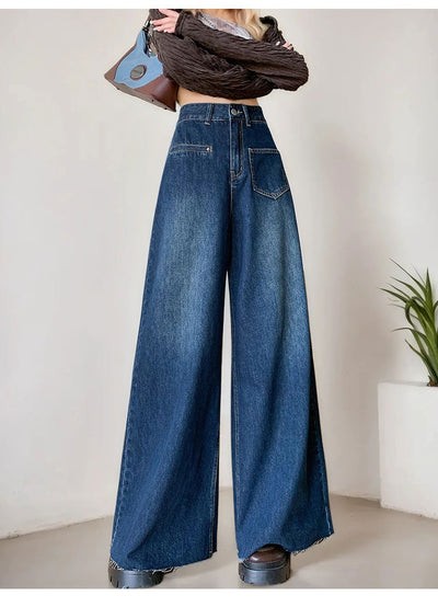 High-waisted Fashionable Wide-leg Flare Jeans For Women