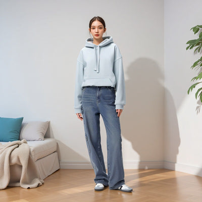 Plus-size Womens Workwear High-waist Straight-leg Denim Jeans